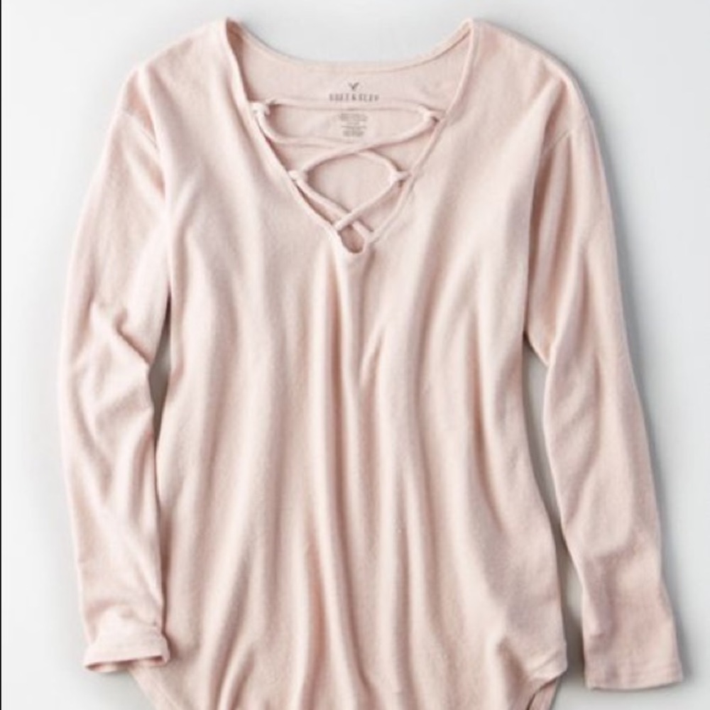 American Eagle Soft & Sexy Plush pink sweater